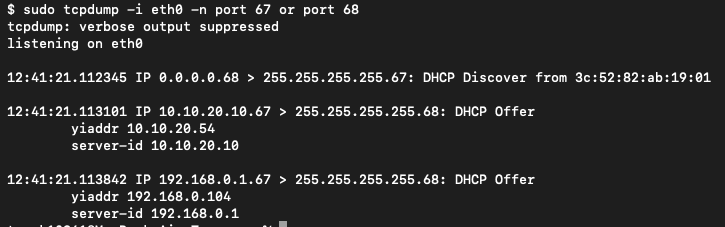 Wyścig DHCP widoczny w tcpdump