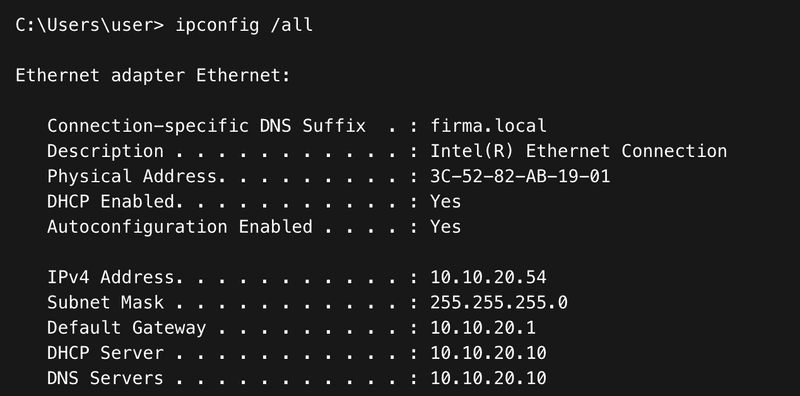 Poprawny DHCP – Windows – screen przykładowy