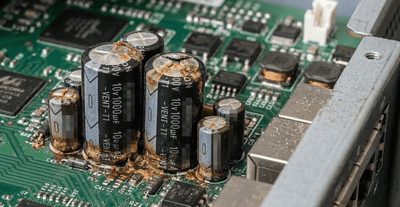 Wyschnięte lub spuchnięte kondensatory to jedna z głównych przyczyn problemów niestabilności układów elektronicznych