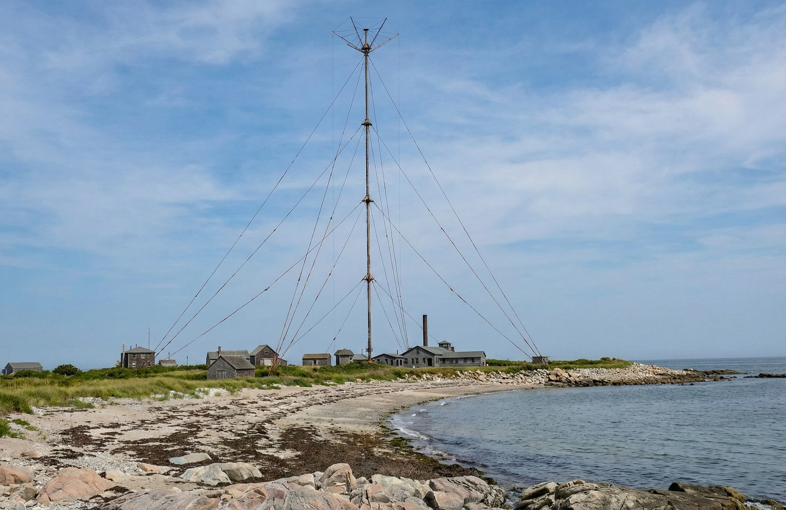 Maszt radiowy stacji Brant Rock z 1910 roku, który umożliwił pionierskie transmisje głosowe Fessendena.