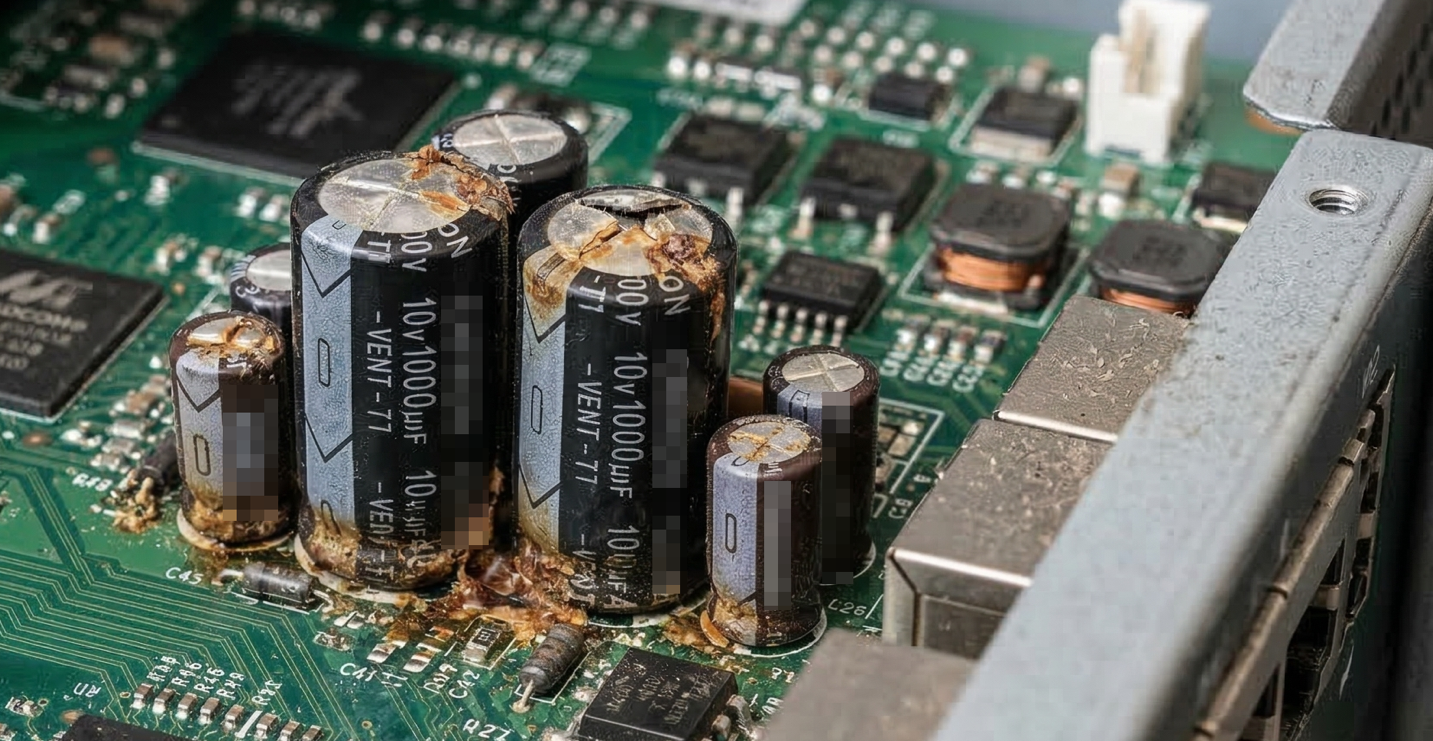 Wyschnięte lub spuchnięte kondensatory to jedna z głównych przyczyn problemów niestabilności układów elektronicznych